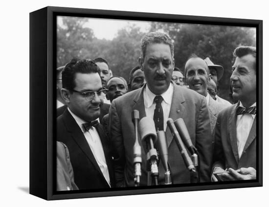 Naacp Lawyer Thurgood Marshall Speaking to the Press-Ed Clark-Framed Stretched Canvas