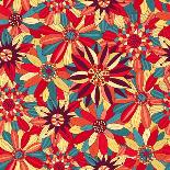 Orange Blue Doodle Seamless Flower Pattern-nad_o-Art Print