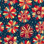 Orange Blue Doodle Seamless Flower Pattern-nad_o-Art Print