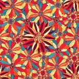 Orange Blue Doodle Seamless Flower Pattern-nad_o-Art Print