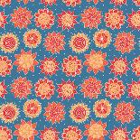 Orange Blue Doodle Seamless Flower Pattern-nad_o-Art Print