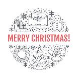 Christmas New Year Banner Illustration. Vector Line Icon of Winter Holidays Christmas Tree, Gifts,-Nadiinko-Framed Art Print