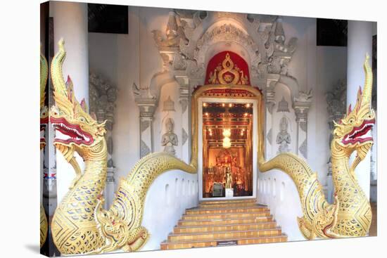 Naga Dragons on the Main Bot of the Temple of Wat Chedi Luang, Chiang Mai, Thailand-Alex Robinson-Stretched Canvas