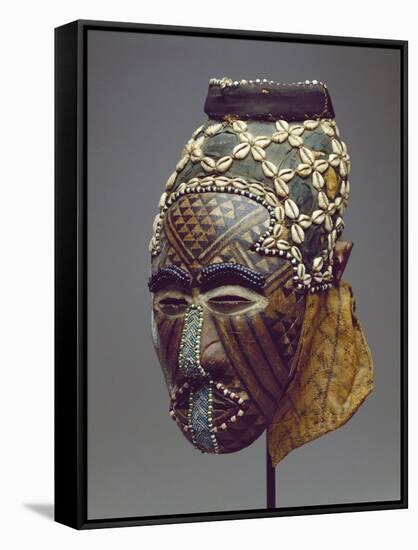 Nagaady-A-Mwaash Mask, Zaire, Kuba Kingdom (Wood, Cowrie Shells and Glass Beads)-African-Framed Stretched Canvas