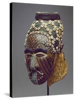 Nagaady-A-Mwaash Mask, Zaire, Kuba Kingdom (Wood, Cowrie Shells and Glass Beads)-African-Stretched Canvas