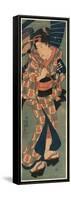 Nagauta No Keiko Ni Kayou Musume-Utagawa Kunisada-Framed Stretched Canvas