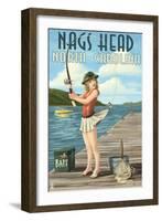 Nags Head, North Carolina - Fishing Pinup-Lantern Press-Framed Art Print