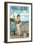 Nags Head, North Carolina - Fishing Pinup-Lantern Press-Framed Art Print