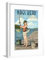 Nags Head, North Carolina - Fishing Pinup-Lantern Press-Framed Art Print