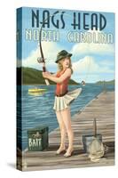 Nags Head, North Carolina - Fishing Pinup-Lantern Press-Stretched Canvas