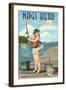 Nags Head, North Carolina - Fishing Pinup-Lantern Press-Framed Art Print