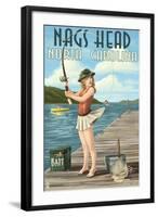 Nags Head, North Carolina - Fishing Pinup-Lantern Press-Framed Art Print