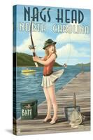 Nags Head, North Carolina - Fishing Pinup-Lantern Press-Stretched Canvas