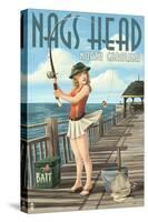 Nags Head, North Carolina - Pinup Girl Fishing-Lantern Press-Stretched Canvas