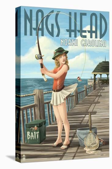 Nags Head, North Carolina - Pinup Girl Fishing-Lantern Press-Stretched Canvas