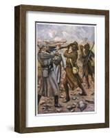 Naik Darwan Sing Negi of the 1st Battalion 39th Garhwal Rifles Bravely Leads a Bayonet Charge-Allen Stewart-Framed Art Print