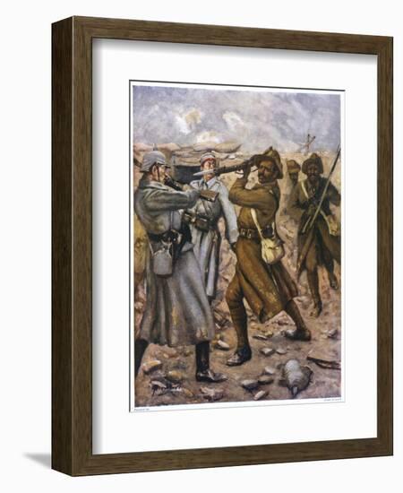 Naik Darwan Sing Negi of the 1st Battalion 39th Garhwal Rifles Bravely Leads a Bayonet Charge-Allen Stewart-Framed Art Print