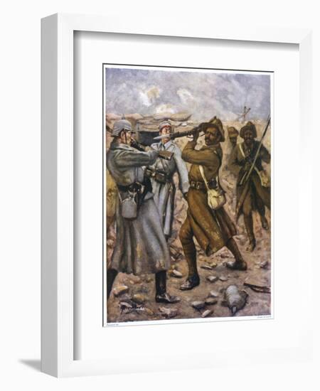 Naik Darwan Sing Negi of the 1st Battalion 39th Garhwal Rifles Bravely Leads a Bayonet Charge-Allen Stewart-Framed Art Print