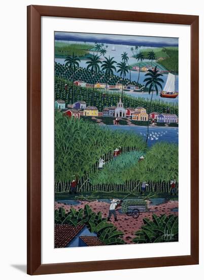 Naive Art Painting Depicting Bamboo Harvesting, Bahia State, Brazil-null-Framed Giclee Print
