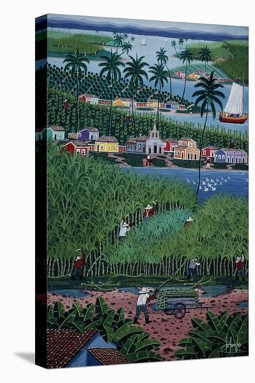 Naive Art Painting Depicting Bamboo Harvesting, Bahia State, Brazil-null-Stretched Canvas