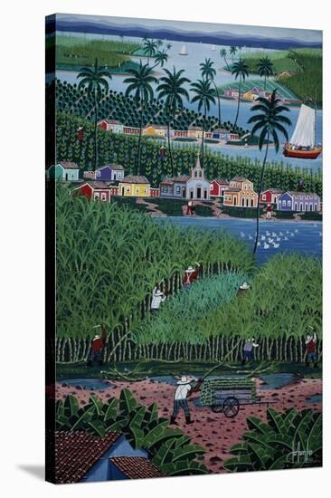 Naive Art Painting Depicting Bamboo Harvesting, Bahia State, Brazil-null-Stretched Canvas