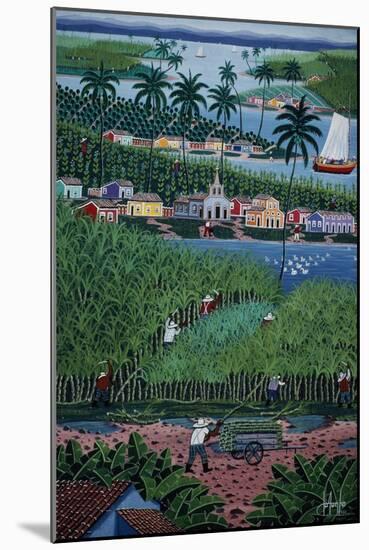 Naive Art Painting Depicting Bamboo Harvesting, Bahia State, Brazil-null-Mounted Giclee Print