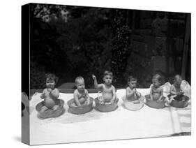 Naked Babies Sitting in Wash Bowls-null-Stretched Canvas