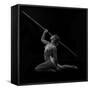 Naked female athlete kneeling with javelin in hand-Panoramic Images-Framed Stretched Canvas