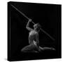 Naked female athlete kneeling with javelin in hand-Panoramic Images-Stretched Canvas