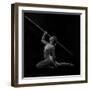 Naked female athlete kneeling with javelin in hand-Panoramic Images-Framed Photographic Print