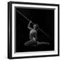 Naked female athlete kneeling with javelin in hand-Panoramic Images-Framed Photographic Print