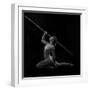 Naked female athlete kneeling with javelin in hand-Panoramic Images-Framed Photographic Print