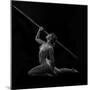 Naked female athlete kneeling with javelin in hand-Panoramic Images-Mounted Photographic Print