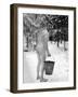 Naked Finnish Soldier Carrying Bucket of Water Back to Friends Enjoying Sauna Bath Nearby-Carl Mydans-Framed Photographic Print