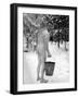 Naked Finnish Soldier Carrying Bucket of Water Back to Friends Enjoying Sauna Bath Nearby-Carl Mydans-Framed Photographic Print