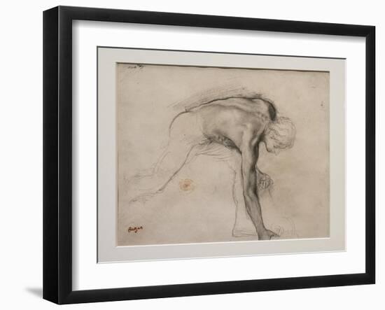 Naked man leaning picking up an object. Around 1859-1861. Graphite on velin paper.-Edgar Degas-Framed Giclee Print