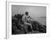 Naked Man Playing His Pipe Photograph-Lantern Press-Framed Art Print