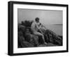 Naked Man Playing His Pipe Photograph-Lantern Press-Framed Art Print