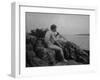 Naked Man Playing His Pipe Photograph-Lantern Press-Framed Art Print