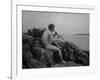 Naked Man Playing His Pipe Photograph-Lantern Press-Framed Art Print