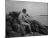 Naked Man Playing His Pipe Photograph-Lantern Press-Mounted Art Print