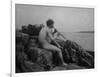 Naked Man Playing His Pipe Photograph-Lantern Press-Framed Art Print