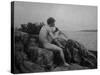 Naked Man Playing His Pipe Photograph-Lantern Press-Stretched Canvas