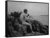 Naked Man Playing His Pipe Photograph-Lantern Press-Framed Stretched Canvas