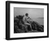 Naked Man Playing His Pipe Photograph-Lantern Press-Framed Art Print