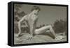 Naked Man Posing on Rock-null-Framed Stretched Canvas