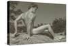 Naked Man Posing on Rock-null-Stretched Canvas