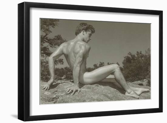 Naked Man Posing on Rock-null-Framed Art Print