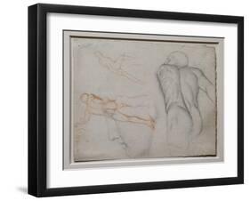 Naked man standing and a woman running away to the right. Around 1854-1856.-Edgar Degas-Framed Giclee Print