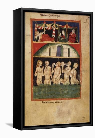 Naked Men and Women Bathing, Medieval Manuscript Painting-null-Framed Stretched Canvas